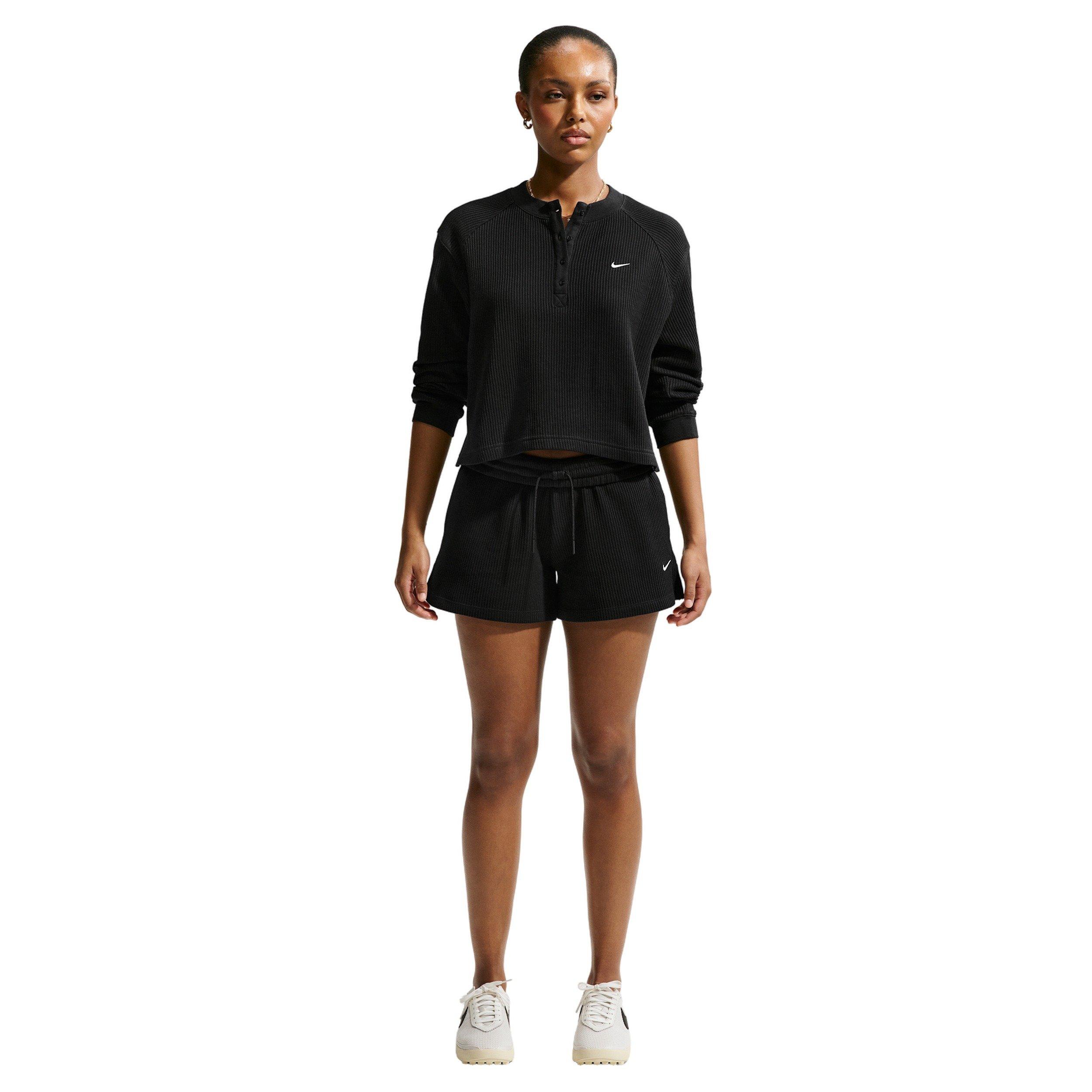 Nike Women's Sportswear Chill Knit Waffle Henley - BLACK/OFF-WHITE